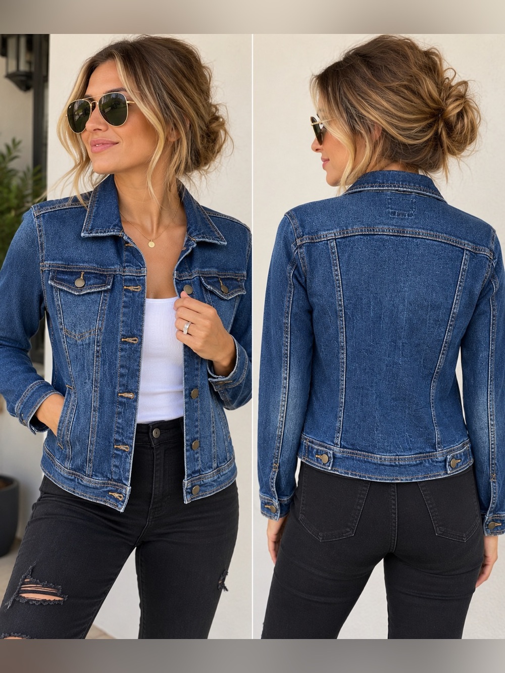 Universal Thread Freeborn Denim Jacket Medium Blue Stretch Trucker Jean Classic